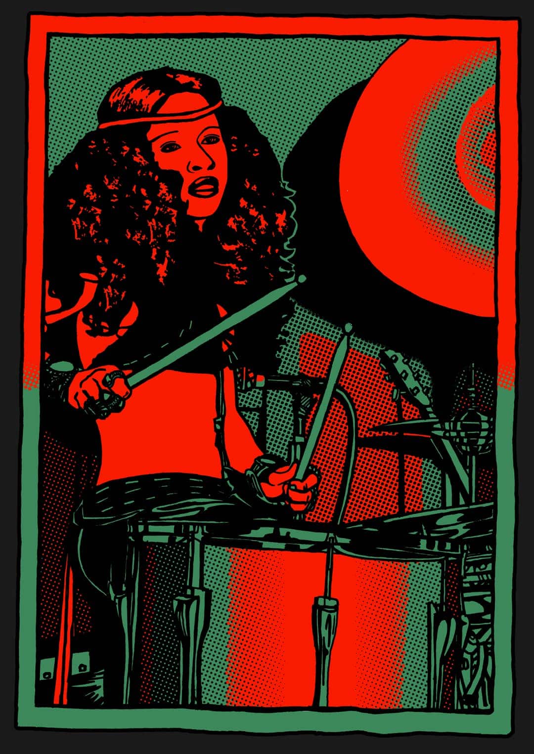 Chaka Khan playing the drums in the band Rufus art drawing by chris morgan creative