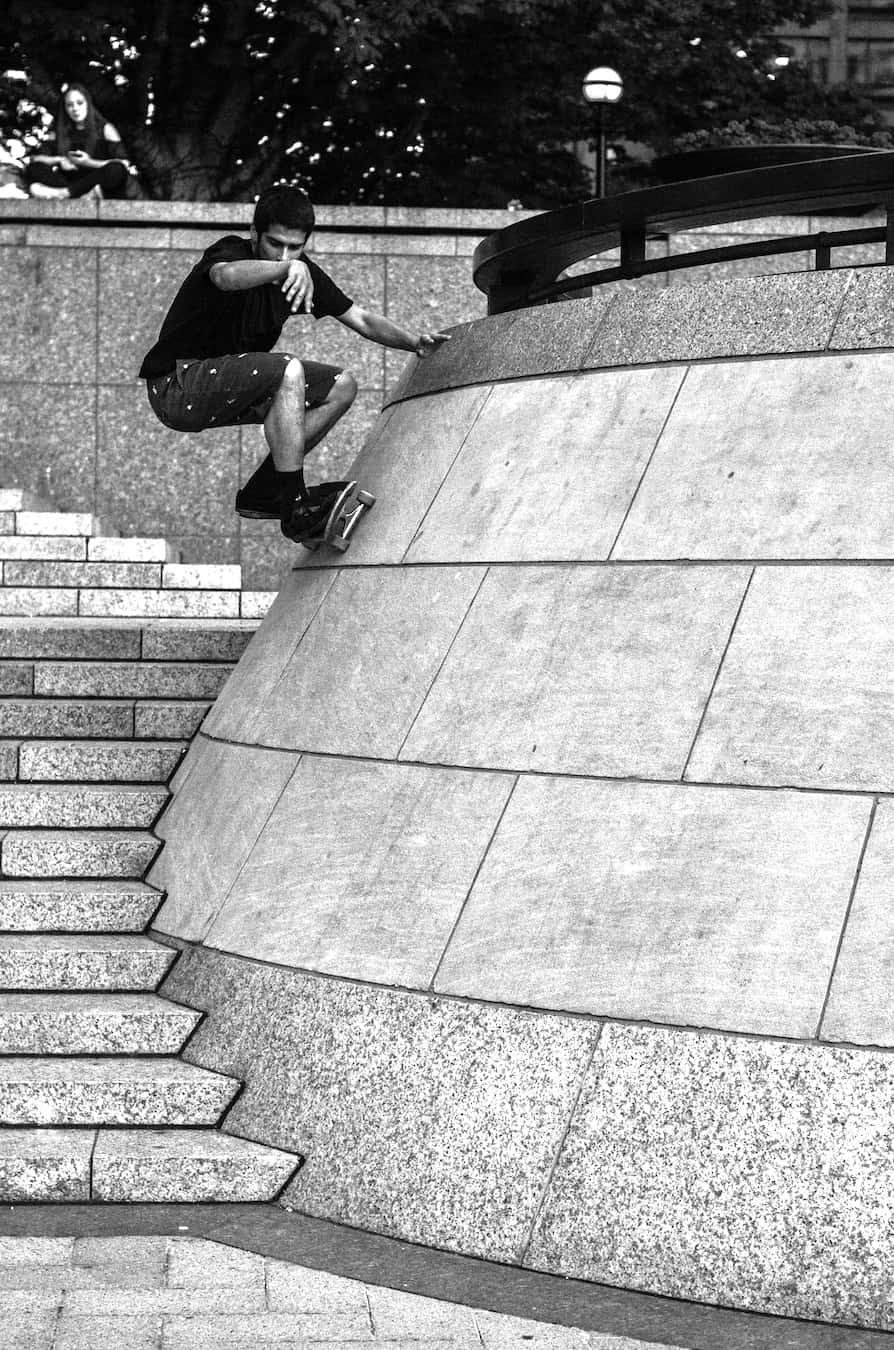 nuno ramirez frontside wallride canary wharf skate photography london by chris morgan creative